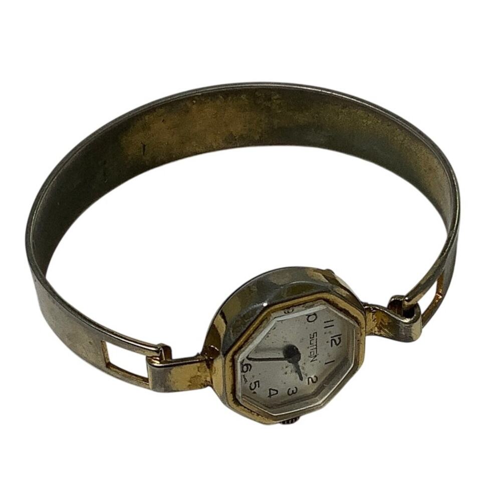 Sutton Gold Tone Octagonal Mechanical Wind Up Wristwatch Cocktail Vintage E3-6